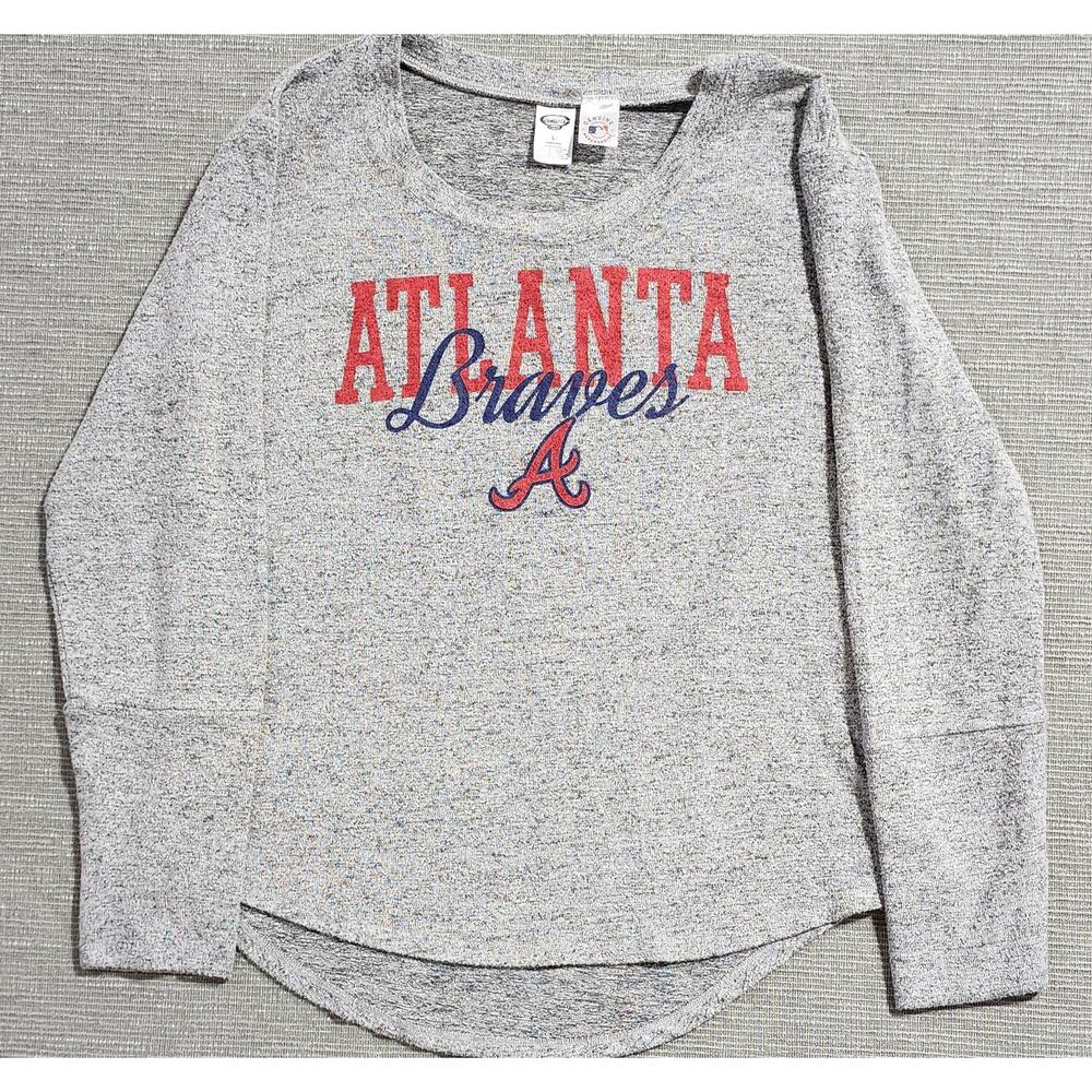 Atlanta Braves Pullover Sweatshirt Women’s L Gray MLB 3/4 Sleeve‎
